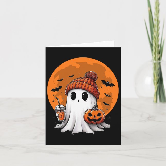 Cute Halloween Ghost Drink Coffee Cute Ghost Trick Kort (Framsida)