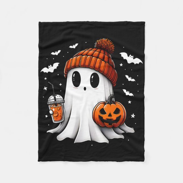 Cute Halloween Ghost Drink Pumpkin Fleecefilt (Framsidan)