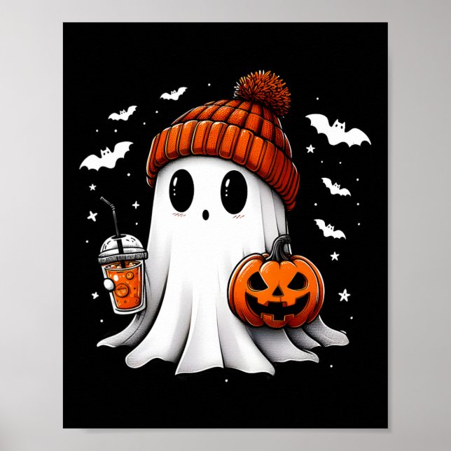 Cute Halloween Ghost Drink Pumpkin Poster (Framsidan)