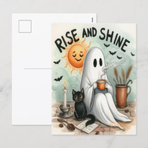 Cute Halloween Ghost Drink Pumpkin Spooky 2025 Helg Vykort