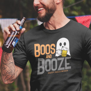 Cute Halloween Ghost Drinking Beer Boos och Sprit T Shirt
