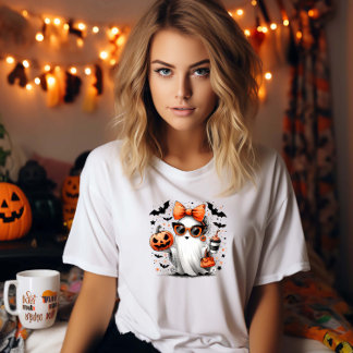 Cute Halloween Ghost Drinking Coffee T Shirt