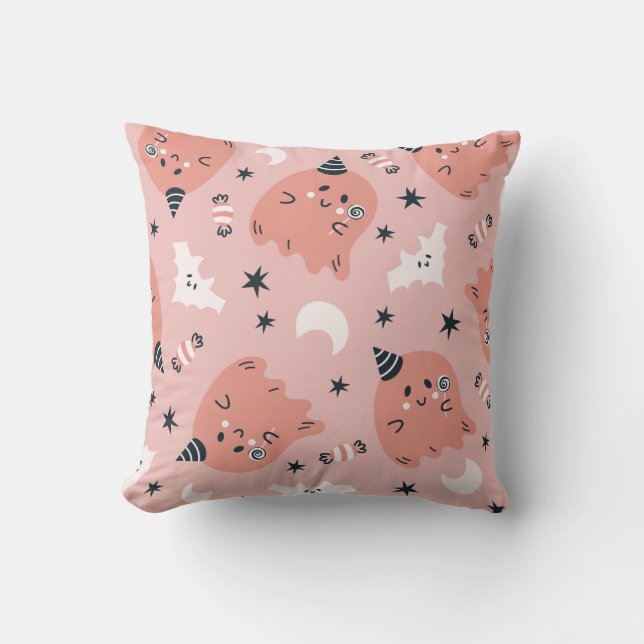 Cute Halloween Ghost-Fladdermöss och Candy Kudde (Framsida)