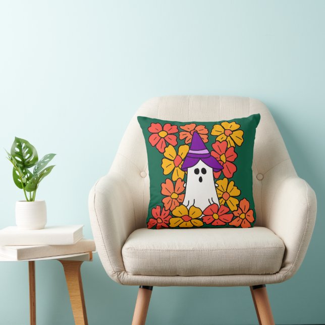 Cute Halloween Ghost Flower Fält Kudde (Stol)