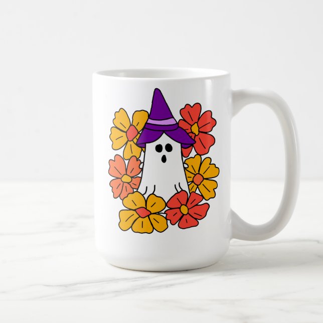 Cute Halloween Ghost Flower WAN Kaffemugg (Höger)