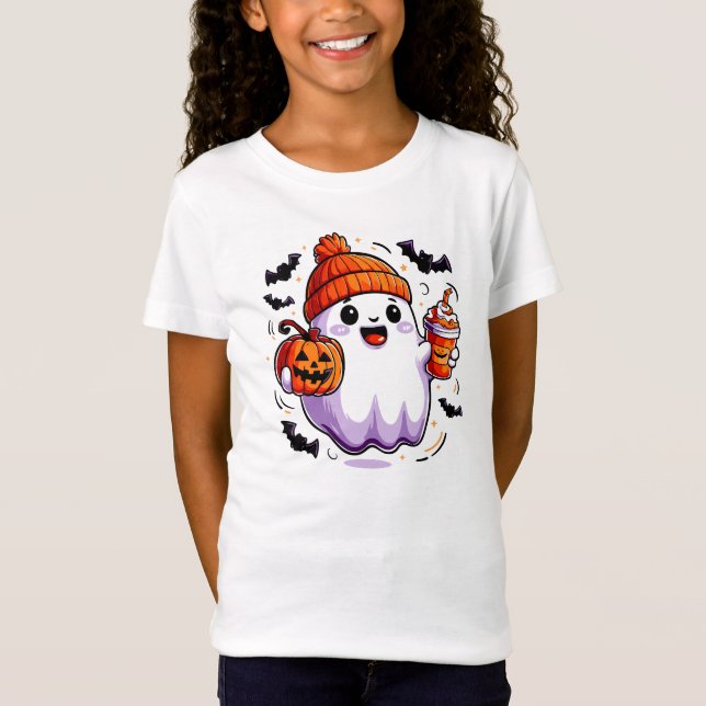 Cute Halloween Ghost Girl's T-Shirt (Framsida)