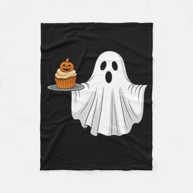 Cute Halloween Ghost Holding Pumpkin Cupkake Pocke Fleecefilt (Framsidan)