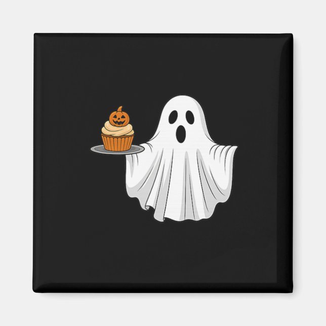 Cute Halloween Ghost Holding Pumpkin Cupkake Pocke Magnet (Framsidan)