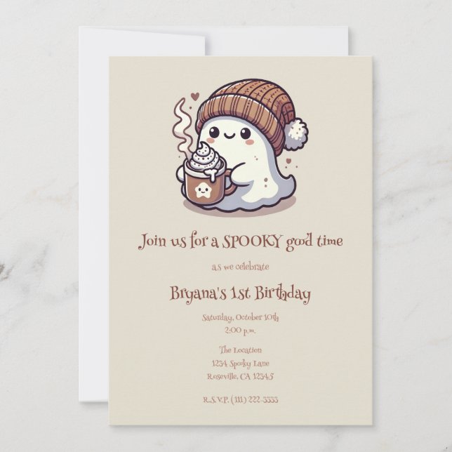 Cute Halloween Ghost i Fall Beanie & Hett Cocoa Inbjudningar (Framsida)