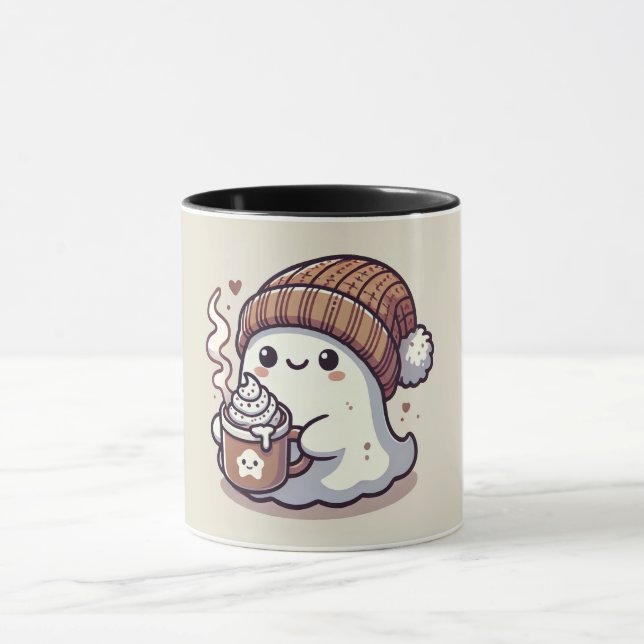 Cute Halloween Ghost i Fall Beanie & Hett Cocoa Mugg (Center)