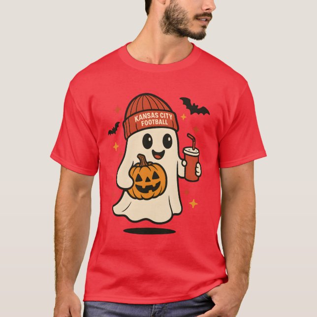Cute Halloween Ghost KANSAS CITY FOOTBALL med Pum T Shirt (Framsida)