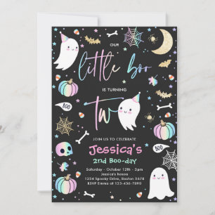Cute Halloween Ghost Little Boo 2:a födelsedagen P Inbjudningar