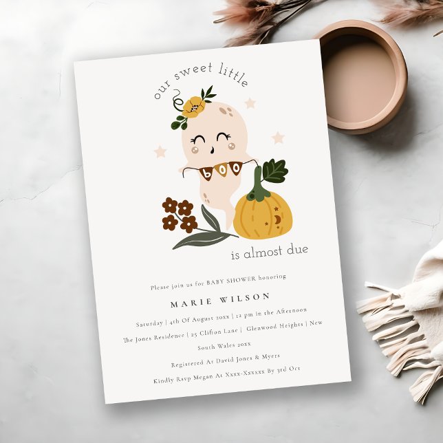 Cute Halloween Ghost Little Boo Baby Shower Inbjud Tack Kort (Skapare uppladdad)