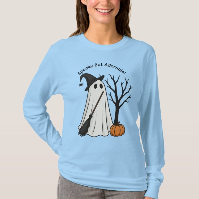 Cute Halloween Ghost Long Sleeve Tee Tshirt (Framsida)