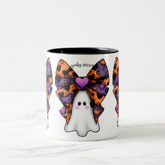 Cute Halloween Ghost med Big Bow Två-Tonad Mugg