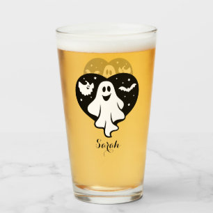 Cute Halloween Ghost med hjärta och Fladdermus Glaskopp