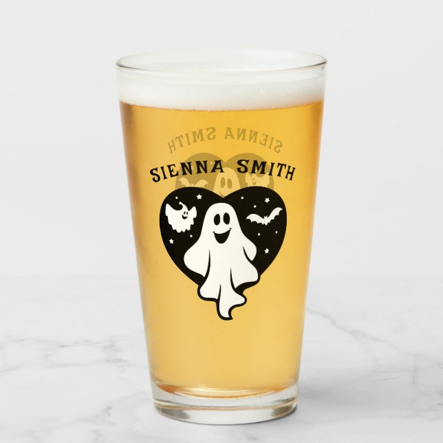 Cute Halloween Ghost med hjärta och Fladdermus Glaskopp (Framsida fylld)