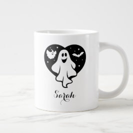 Cute Halloween Ghost med hjärta och Fladdermus Jumbo Mugg