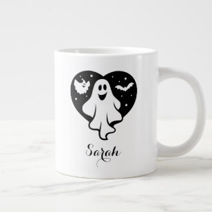 Cute Halloween Ghost med hjärta och Fladdermus Jumbo Mugg