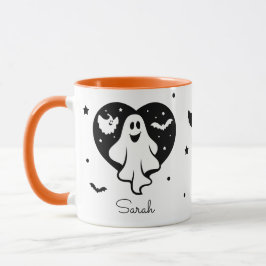 Cute Halloween Ghost med hjärta och Fladdermus Mugg