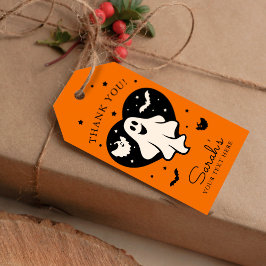 Cute Halloween Ghost med hjärta och Fladdermus Presentetikett