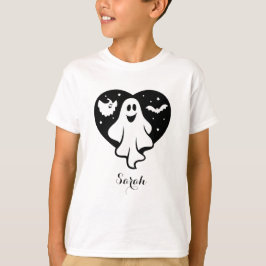 Cute Halloween Ghost med hjärta och Fladdermus T Shirt