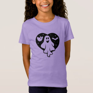 Cute Halloween Ghost med hjärta och Fladdermus T Shirt