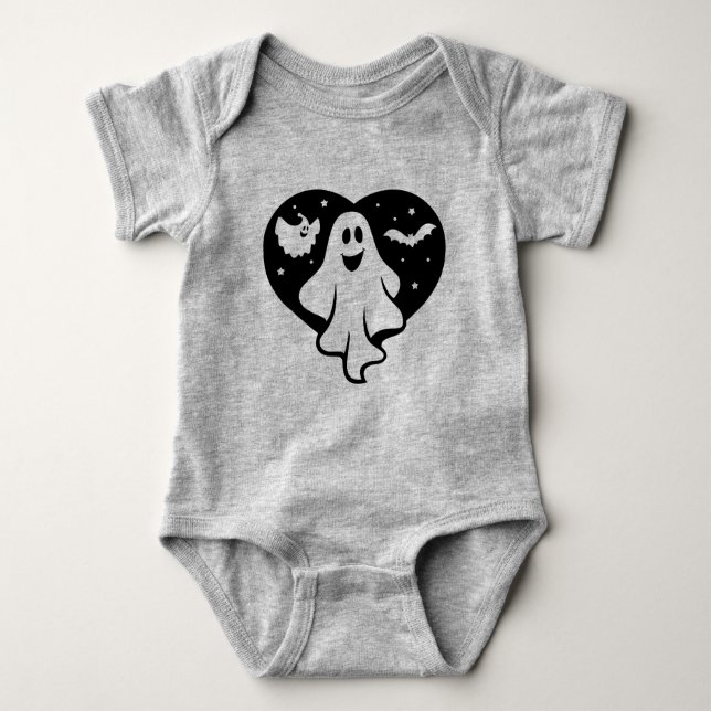 Cute Halloween Ghost med hjärta och Fladdermus T Shirt (Framsida)