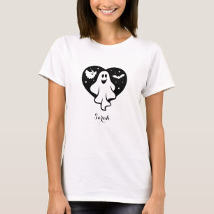 Cute Halloween Ghost med hjärta och Fladdermus T Shirt