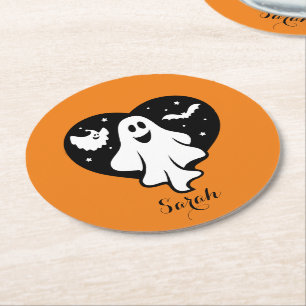 Cute Halloween Ghost med hjärta och Fladdermus Underlägg Papper Rund