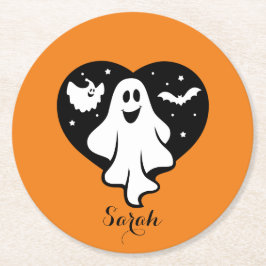 Cute Halloween Ghost med hjärta och Fladdermus Underlägg Papper Rund