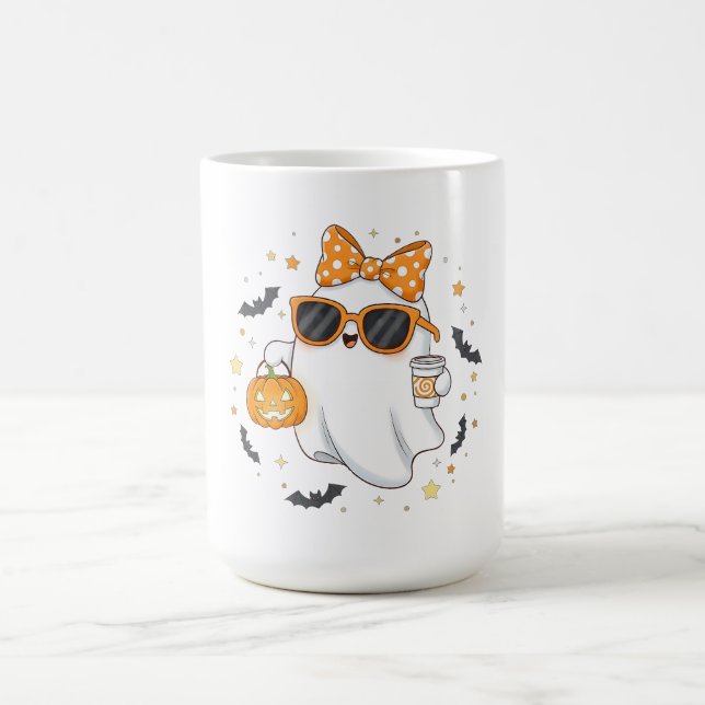 Cute Halloween Ghost med Pumpkin Kaffemugg (Center)