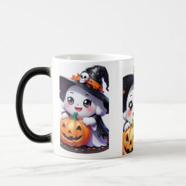 Cute Halloween Ghost med Pumpkin Magisk Mugg