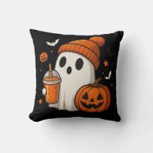 Cute Halloween Ghost med Pumpkin och Drink