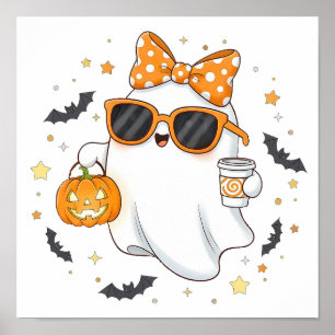 Cute Halloween Ghost med Pumpkin Poster