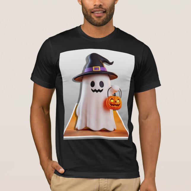 Cute Halloween Ghost med Pumpkin T Shirt (Framsida)