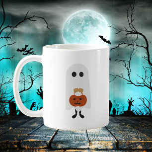 Cute Halloween Ghost med Pumpkin Trick eller Treat Kaffemugg