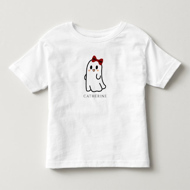 Cute Halloween Ghost med rött strå T Shirt (Framsida)