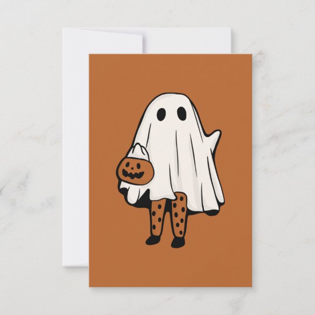 Cute Halloween Ghost med Stockings Halloween Tack Kort (Framsida)
