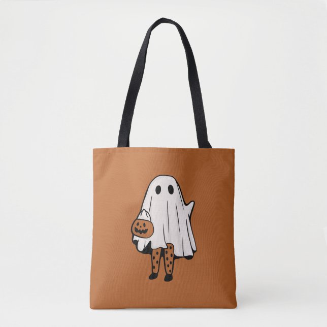 Cute Halloween Ghost med Stockings Halloween Tygkasse (Framsida)