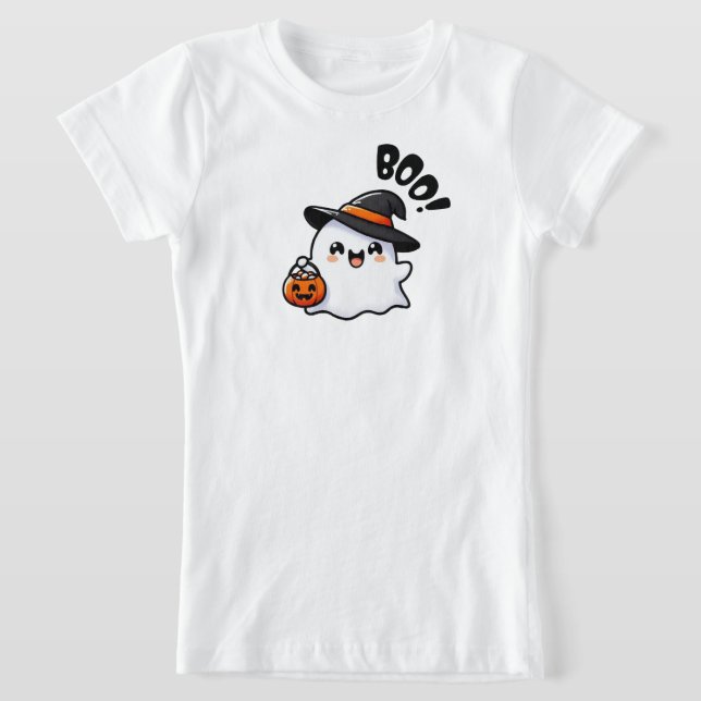 Cute Halloween Ghost med Witch Hat - Boo T Shirt (Laydown)