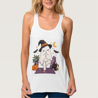 **Cute Halloween Ghost Meditation – Witchy Ghost, Linne Med Racerback