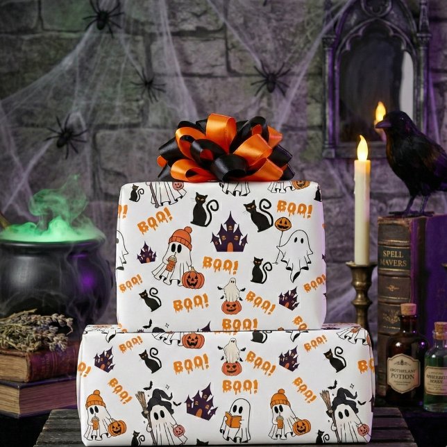 Cute Halloween Ghost Mönster - Spooky Svarta katte Presentpapper (Skapare uppladdad)