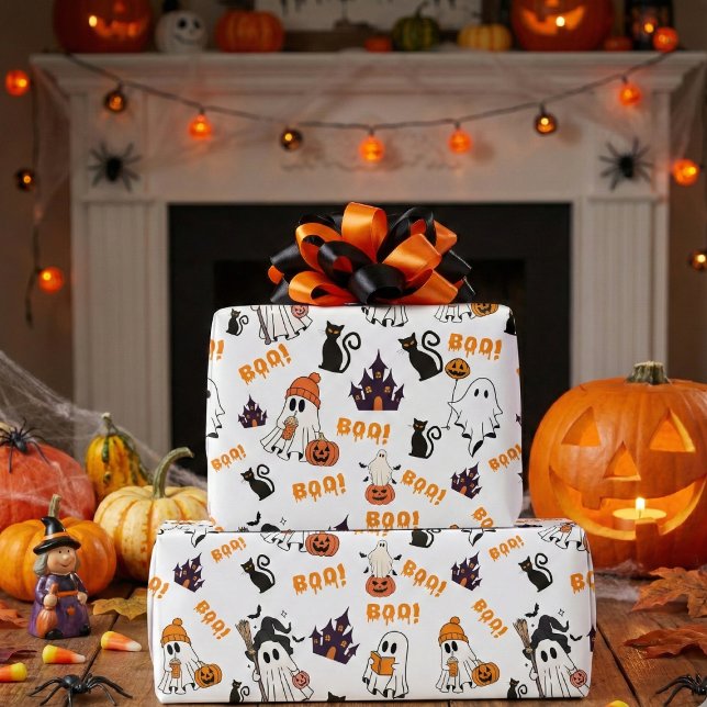 Cute Halloween Ghost Mönster - Spooky Svarta katte Presentpapper (Skapare uppladdad)