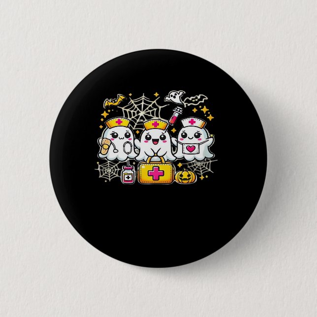 Cute Halloween Ghost Nurse Trio med medicinteknisk Knapp (Framsida)