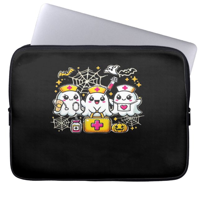 Cute Halloween Ghost Nurse Trio med medicinteknisk Laptop Fodral (Framsidan)