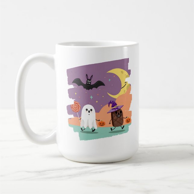 Cute Halloween Ghost och Candy Friends Kaffemugg (Vänster)