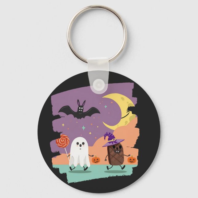 Cute Halloween Ghost och Candy Friends Nyckelring (Framsida)