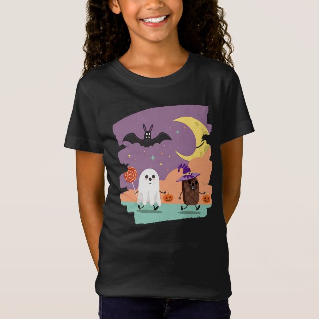 Cute Halloween Ghost och Candy Friends T Shirt (Framsida)