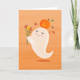 Cute Halloween Ghost och Flowers Kort